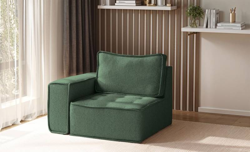 Sessel SANDE 1-Sitzer Modul Stoff Raven Flaschengrün Seite Links von Fun Möbel