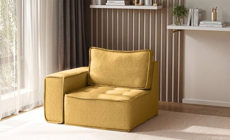 Sessel SANDE 1-Sitzer Modul Stoff Raven Honiggelb Seite Links von Fun Möbel