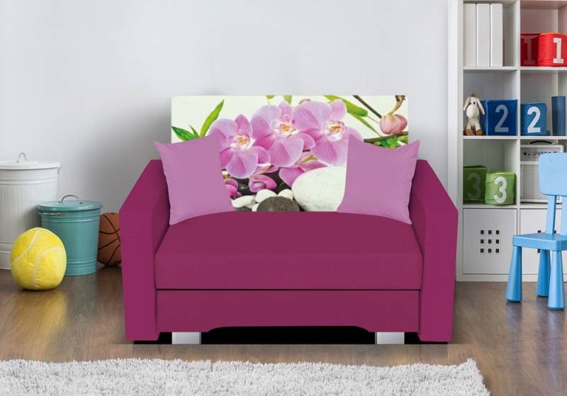 Sessel mit Schlaffunktion IRVING XL in Pink- Blume inkl.Bettkasten von Fun Moebel