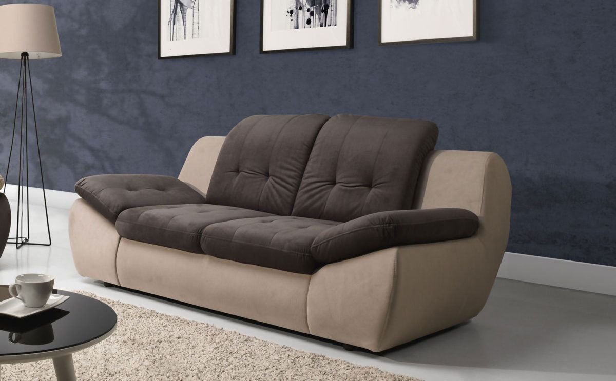 Sofa 2-Sitzer PEDRO Polyesterstoff Beige / Braun 175x84x113 cm von Fun Moebel