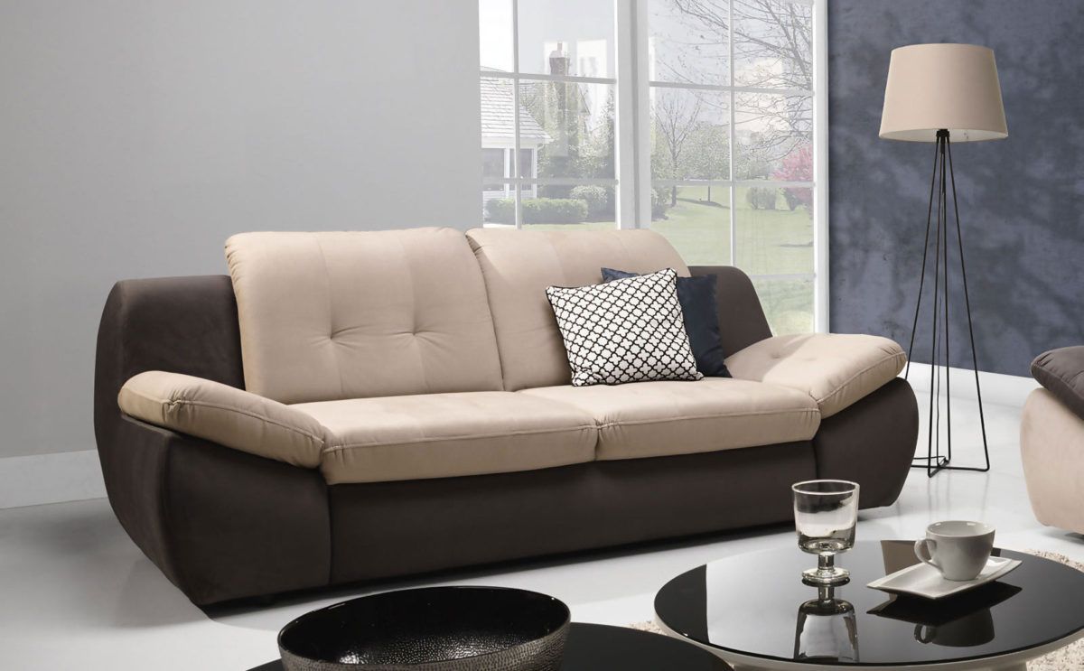 Sofa 2-Sitzer PEDRO Polyesterstoff Braun / Beige 175x84x113 cm von Fun Moebel