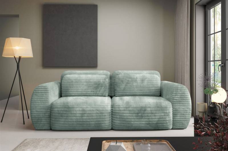 Sofa 2-Sitzer mit Schlaffunktion SIMONE in Stoff Ambience Salbeigrün von Fun Möbel