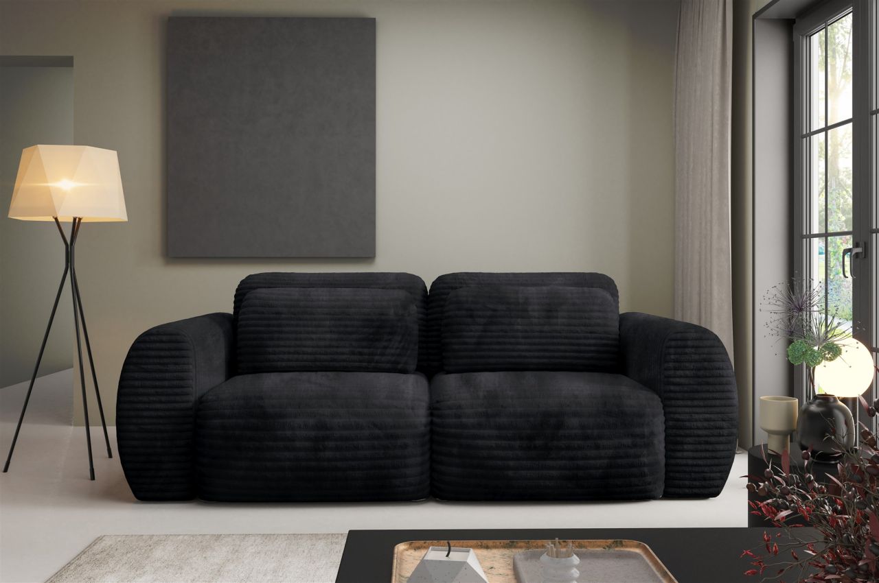Sofa 2-Sitzer mit Schlaffunktion SIMONE in Stoff Ambience Schwarz von Fun Möbel