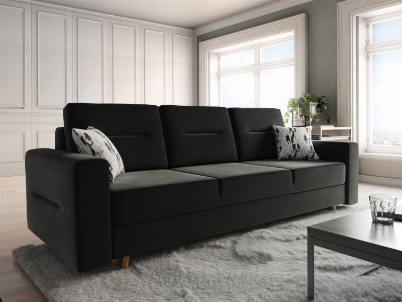 Sofa 3-Sitzer BELMIRA mit Schlaffunktion Schwarz Nr.2 von Fun Moebel