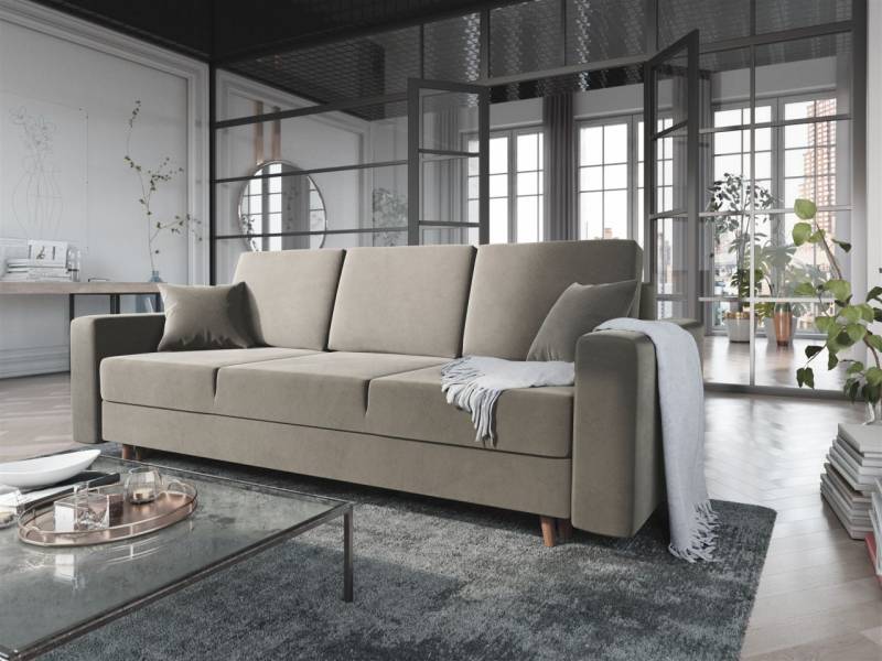 Sofa 3-Sitzer CARDE mit Schlaffunktion Hellgrau von Fun Moebel