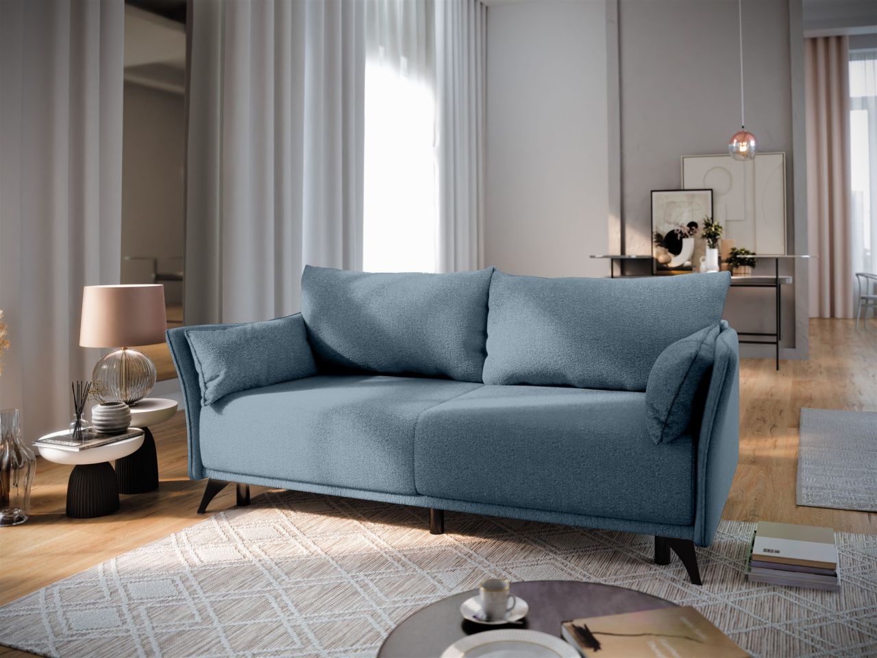 Sofa 3-Sitzer GARNIER mit Schlaffunktion in Stoff Abriamo Blau von Fun Möbel