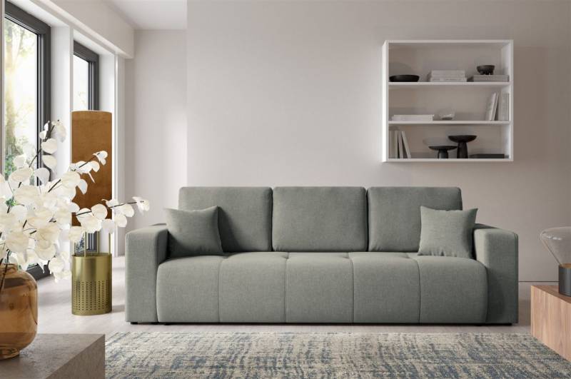 Sofa 3-Sitzer mit Schlaffunktion AUGUSTO in Stoff Wind Grau von Fun Möbel