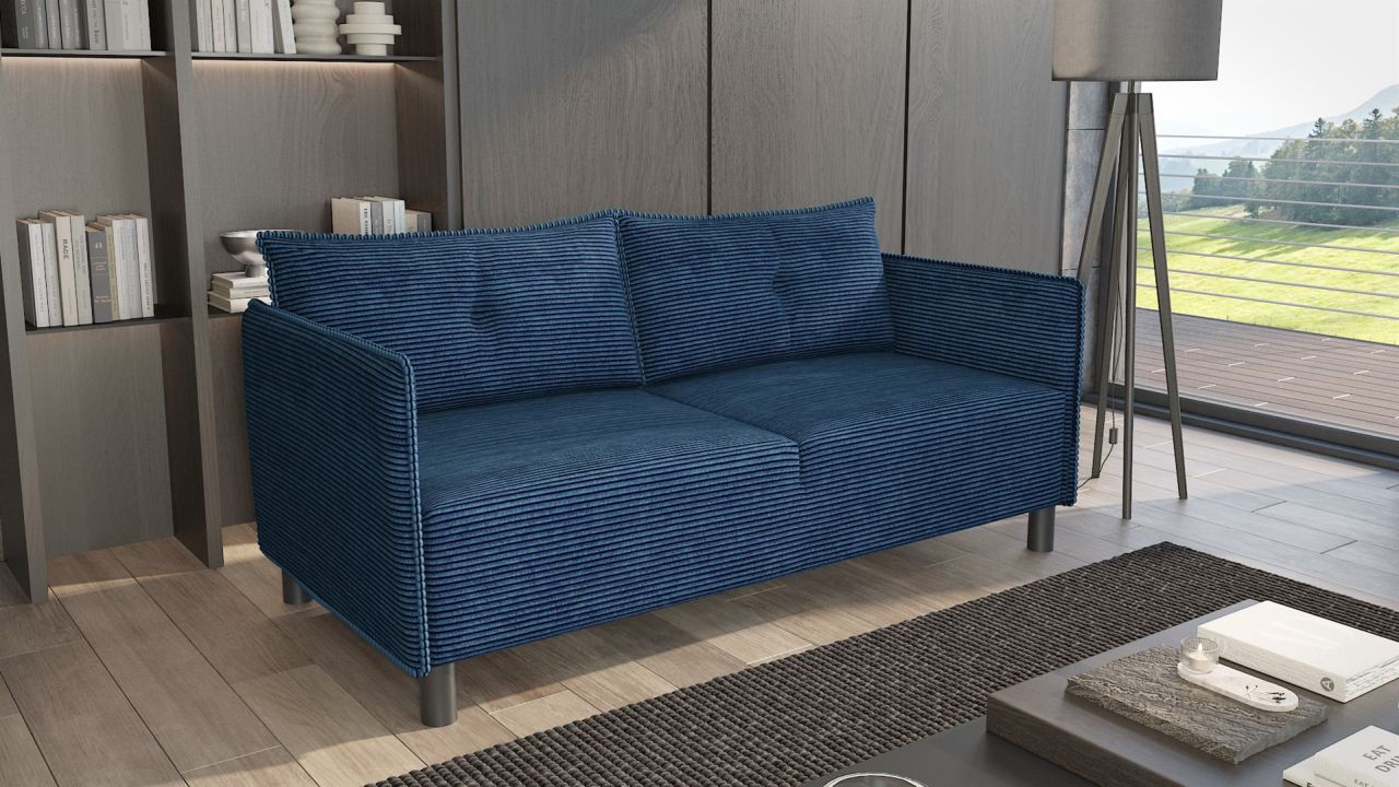 Sofa 3-er Designersofa DECLAN in Stoff Lincoln Dunkelblau von Fun Möbel