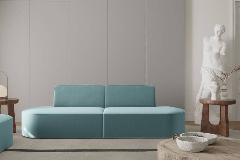 Sofa Designersofa 2-Sitzer MILOT in Stoff Opera Velvet Aquablau von Fun Moebel