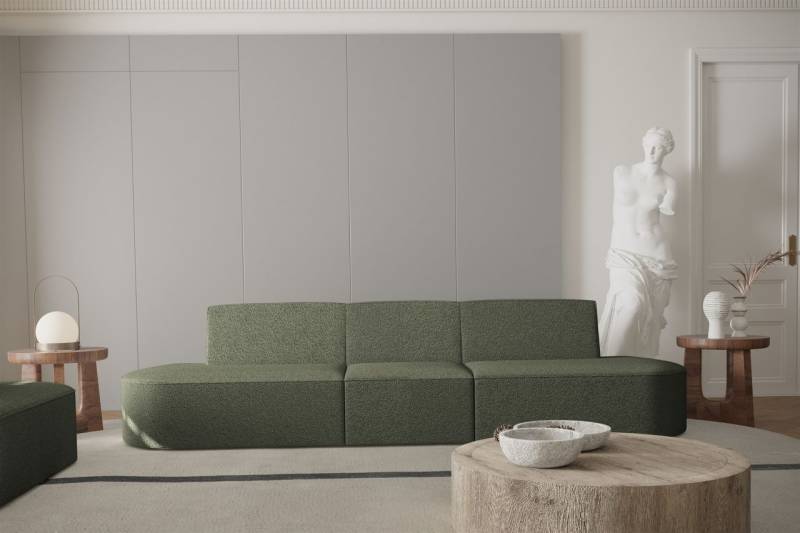 Sofa Designersofa 3-Sitzer MILOT in Stoff Ascot Bukla Moosgrün von Fun Moebel