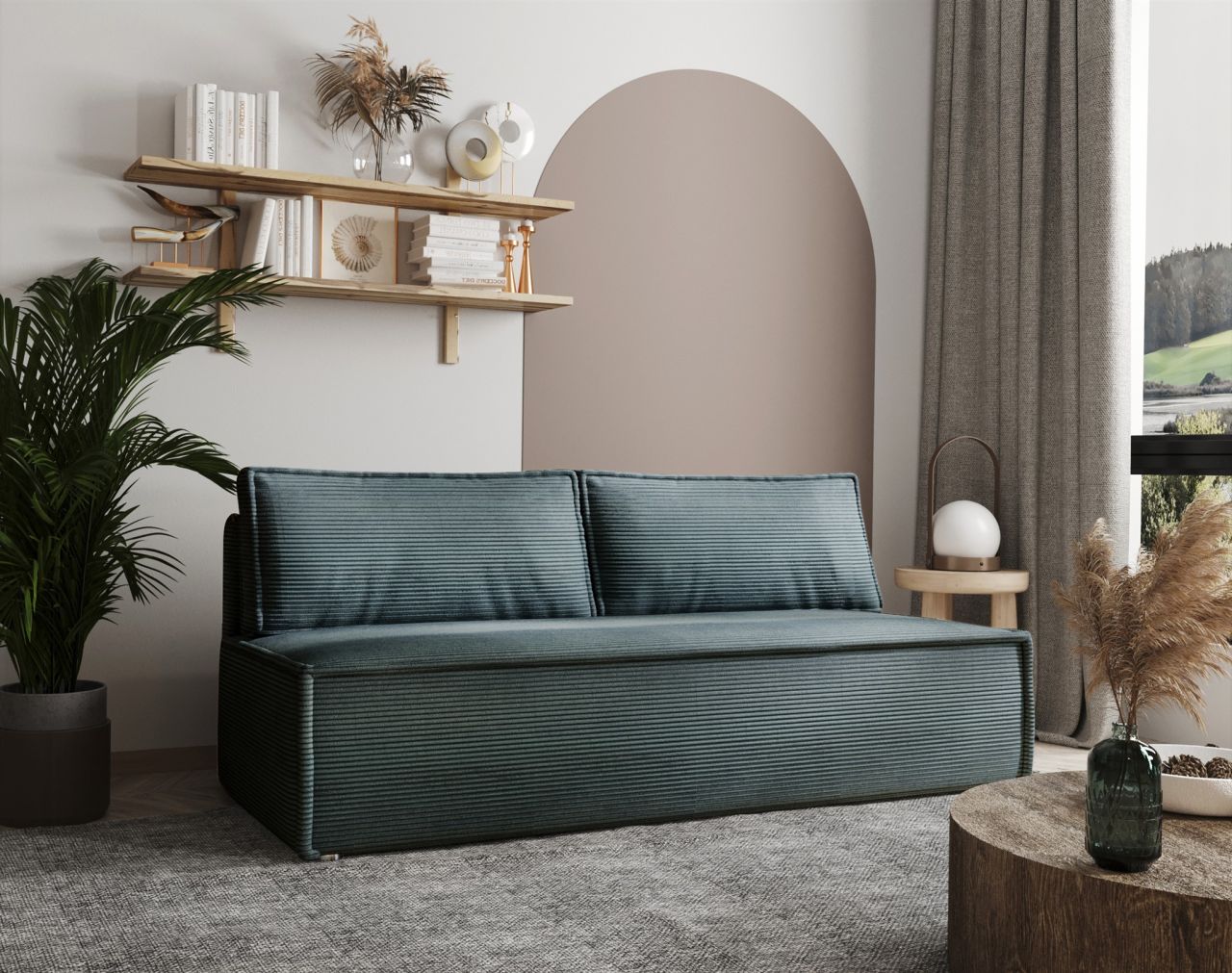 Sofa Designersofa AMANDA 3-Sitzer mit Schlaffunktion in Stoff Zoom Azurblau von Fun Möbel
