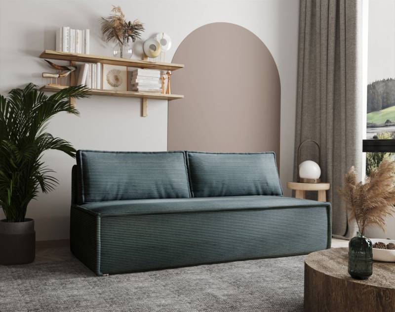 Sofa Designersofa AMANDA 3-Sitzer mit Schlaffunktion in Stoff Zoom Azurblau von Fun Möbel