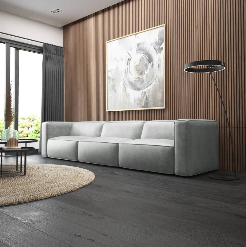 Sofa Designersofa Bigsofa HELMER 3-Sitzer in Stoff Pola Silbergrau von Fun Möbel