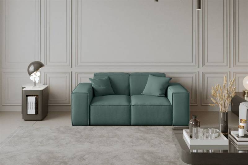 Sofa Designersofa CELES 2-Sitzer in Stoff Opera Velvet Petrol von Fun Moebel