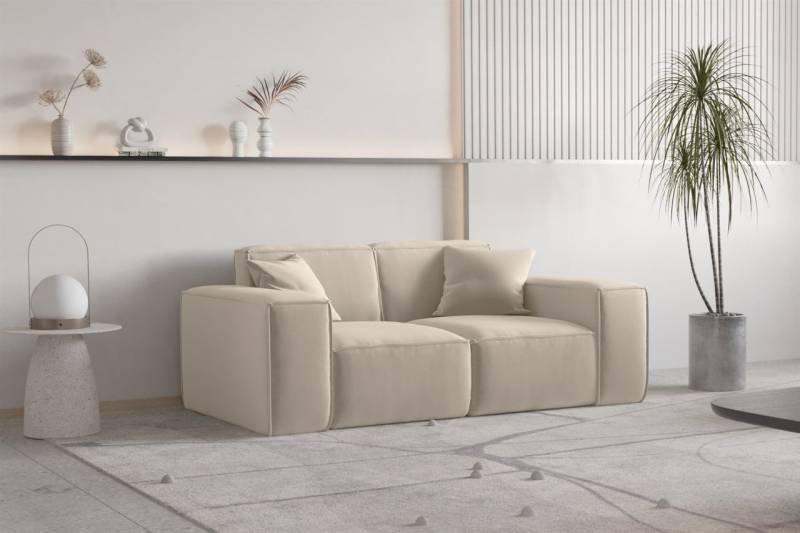 Sofa Designersofa CELES PREMIUM 2-Sitzer in Stoff Opera Velvet Beige von Fun Moebel