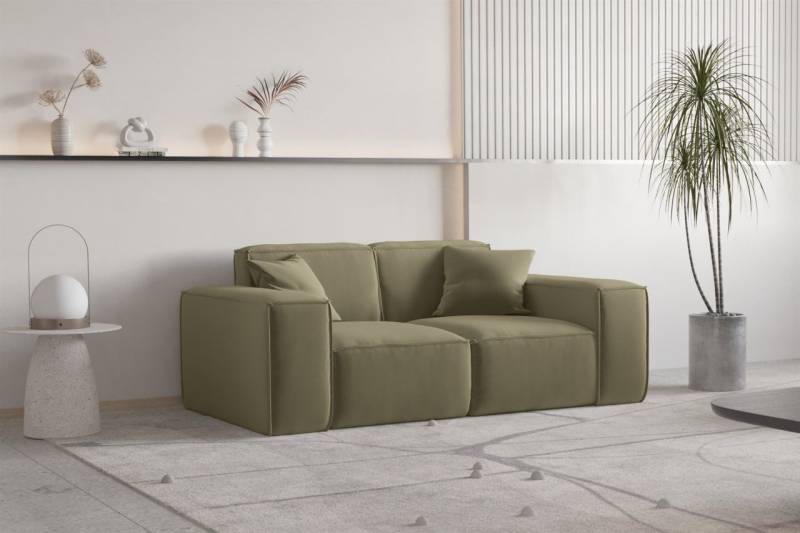 Sofa Designersofa CELES PREMIUM 2-Sitzer in Stoff Opera Velvet Olivgrün von Fun Moebel