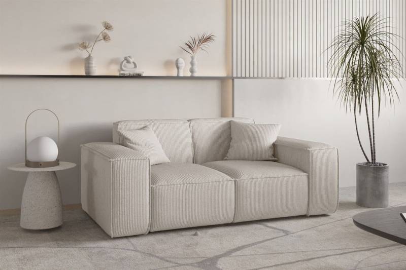 Sofa Designersofa CELES PREMIUM 2-Sitzer in Stoff Scala Hellbeige von Fun Möbel