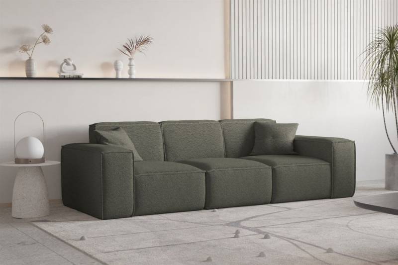 Sofa Designersofa CELES PREMIUM 3-Sitzer in Stoff Ascot Bukla Moosgrün von Fun Moebel