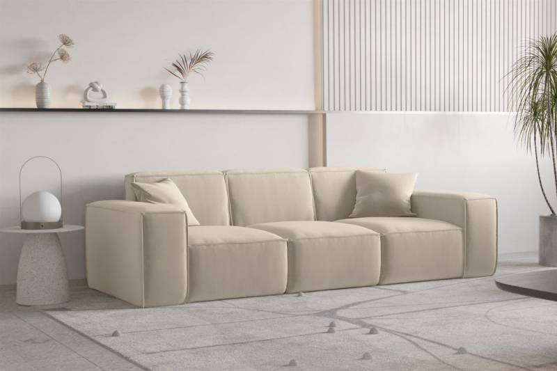 Sofa Designersofa CELES PREMIUM 3-Sitzer in Stoff Opera Velvet Beige von Fun Moebel