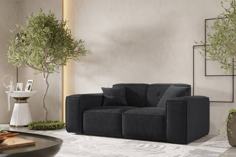 Sofa Designersofa CESINA 2-Sitzer in Stoff Ascot Bukla Schwarz von Fun Möbel