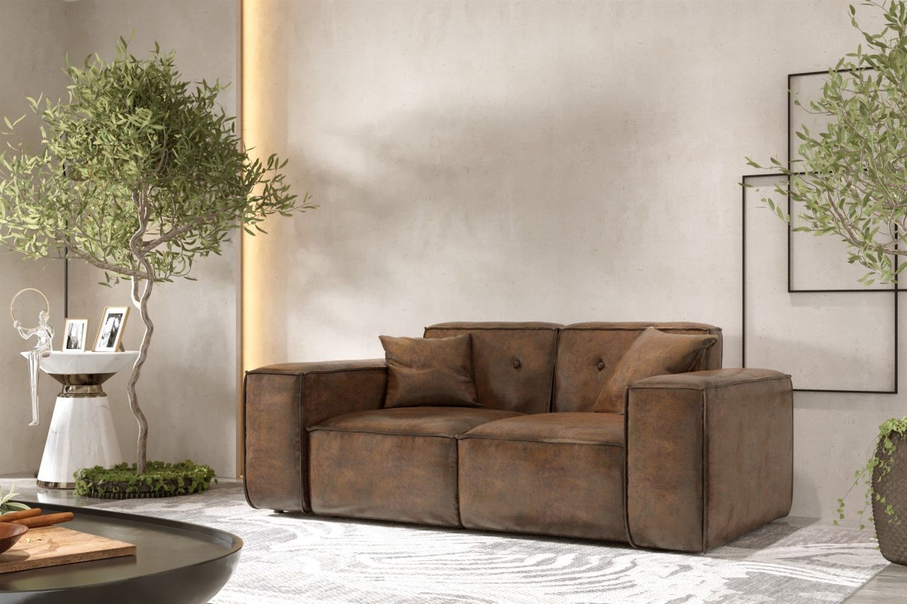 Sofa Designersofa CESINA 2-Sitzer in Stoff Gobi (Vintage Look) Braun von Fun Möbel
