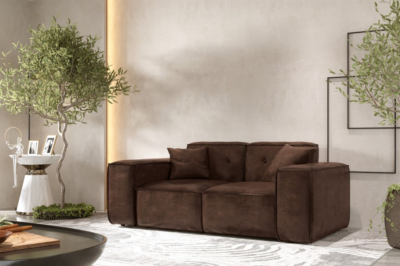 Sofa Designersofa CESINA 2-Sitzer in Stoff Gobi (Vintage Look) Dunkelbraun von Fun Möbel