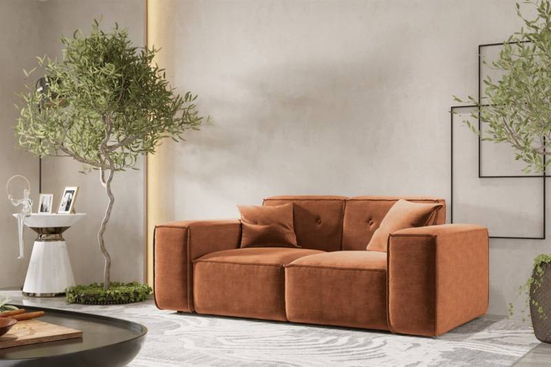 Sofa Designersofa CESINA 2-Sitzer in Stoff Perfect Harmony Rostbraun von Fun Möbel