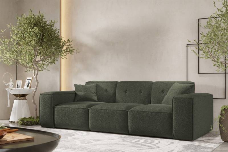 Sofa Designersofa CESINA 3-Sitzer in Stoff Ascot Bukla Winter Moss von Fun Möbel