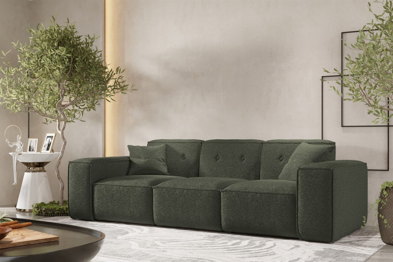 Sofa Designersofa CESINA 3-Sitzer in Stoff Ascot Bukla Winter Moss von Fun Möbel