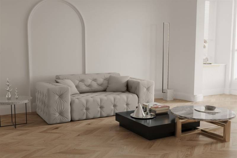 Sofa Designersofa CHANTAL 2-Sitzer in Stoff Opera Velvet Cream von Fun Moebel