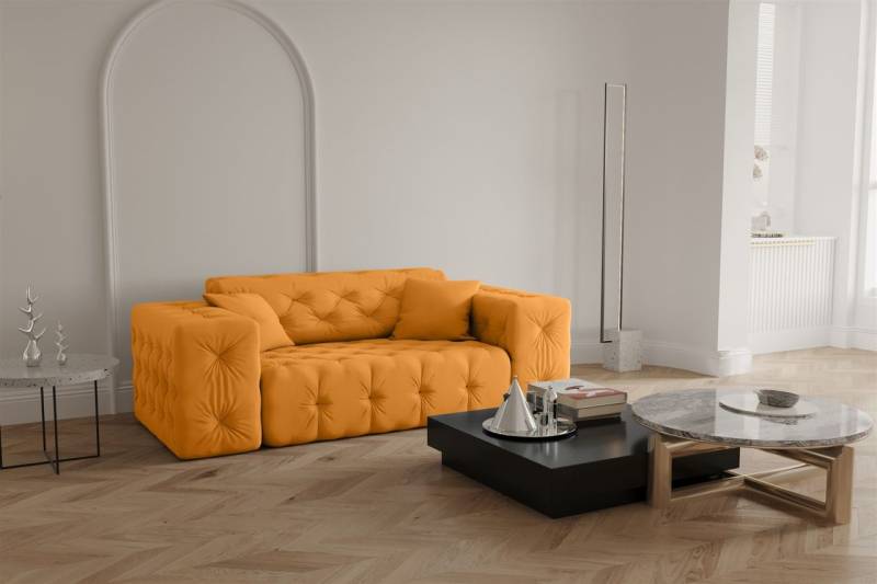 Sofa Designersofa CHANTAL 2-Sitzer in Stoff Opera Velvet Gelb von Fun Moebel