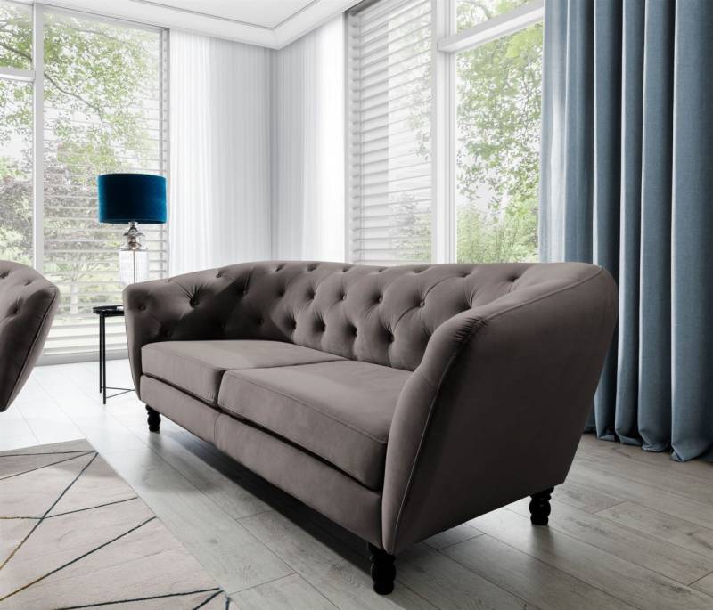 Sofa Designersofa CHARLOTTE 3-Sitzer in Stoff Matt Velvet Braun von Fun Moebel