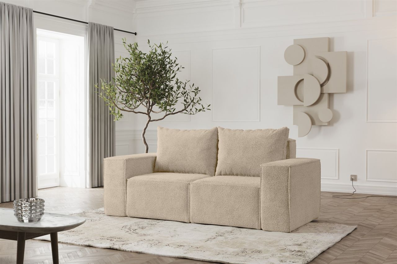 Sofa Designersofa ESTELLE 2-Sitzer in Stoff Abriamo Beige von Fun Möbel