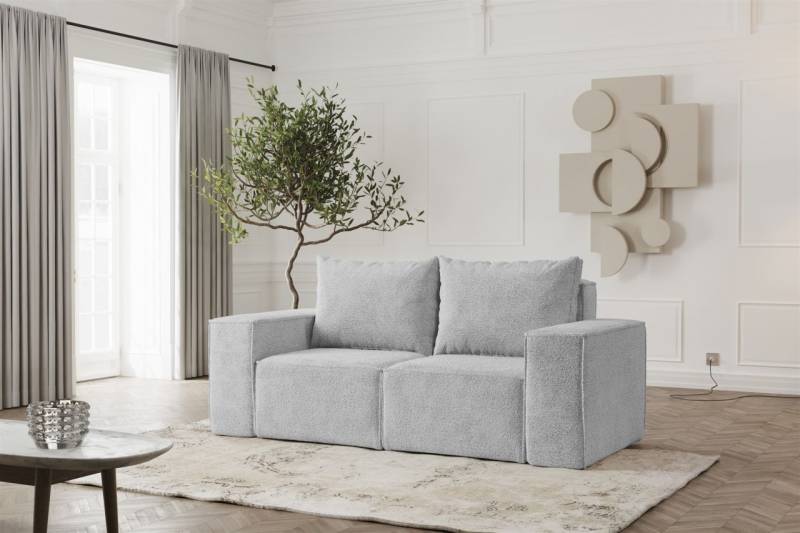 Sofa Designersofa ESTELLE 2-Sitzer in Stoff Abriamo Hellgrau von Fun Möbel