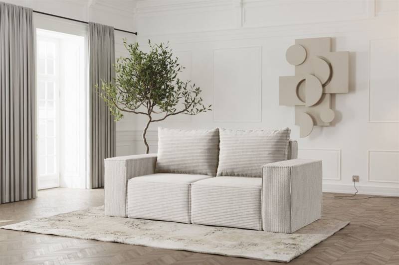 Sofa Designersofa ESTELLE 2-Sitzer in Stoff Poso Creme von Fun Möbel
