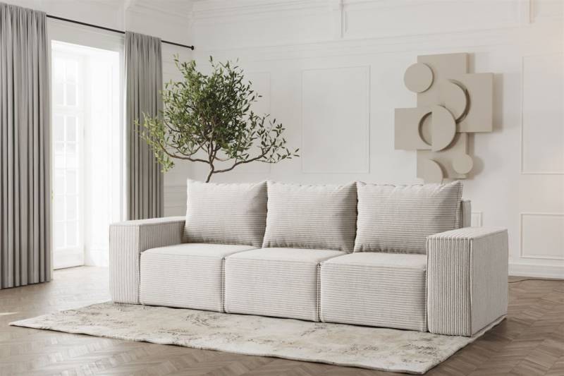 Sofa Designersofa ESTELLE 3-Sitzer in Stoff Poso Creme von Fun Möbel