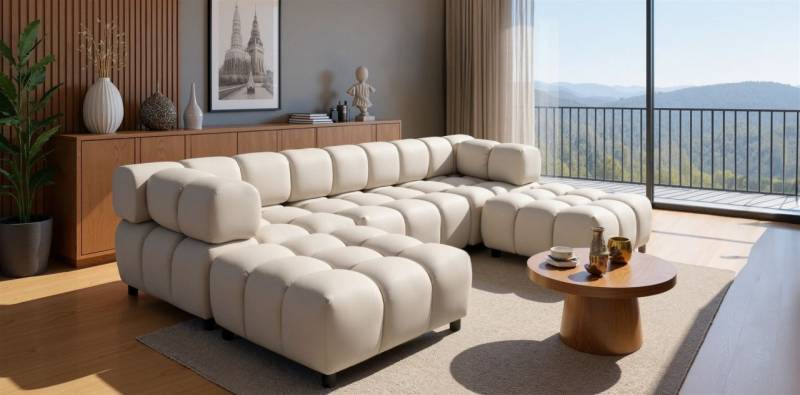 Sofa Designersofa FLOW 3-Sitzer inkl. 2 x Polsterhocker Stoff Bluvel Creme Sofa Designersofa FLOW 3-Sitzer inkl. 2 x Polsterhocker Stoff Bluvel Creme von Fun Möbel
