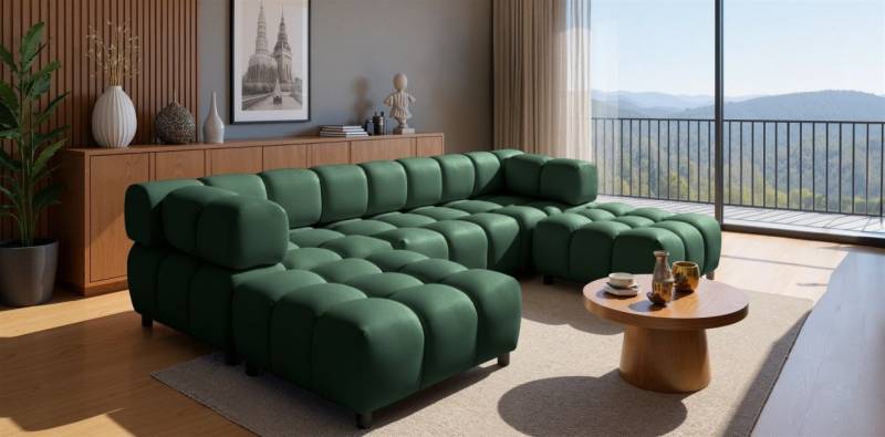 Sofa Designersofa FLOW 3-Sitzer inkl. 2 x Polsterhocker Stoff Bluvel Flaschen... von Fun Möbel