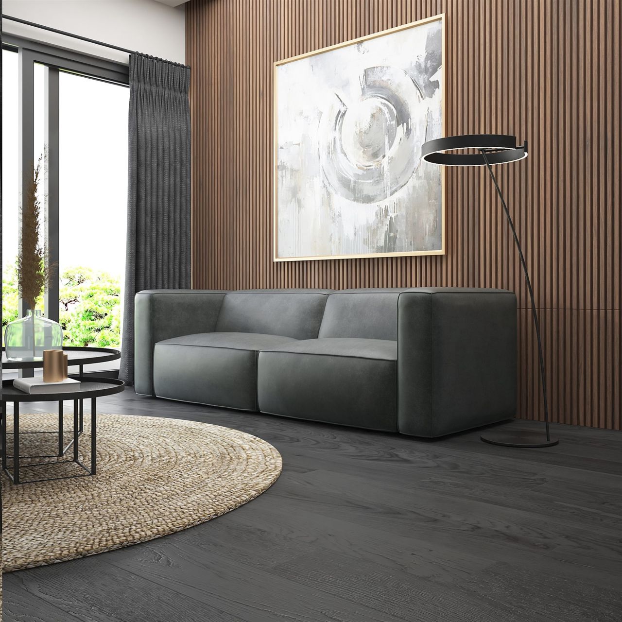 Sofa Designersofa HELMER 2-Sitzer in Stoff Pola Dunkelgrau von Fun Möbel