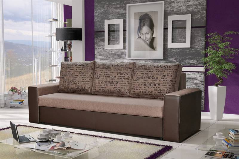Sofa Designersofa LEEDS 3-Sitzer mit Schlaffunktion Braun von Fun Moebel