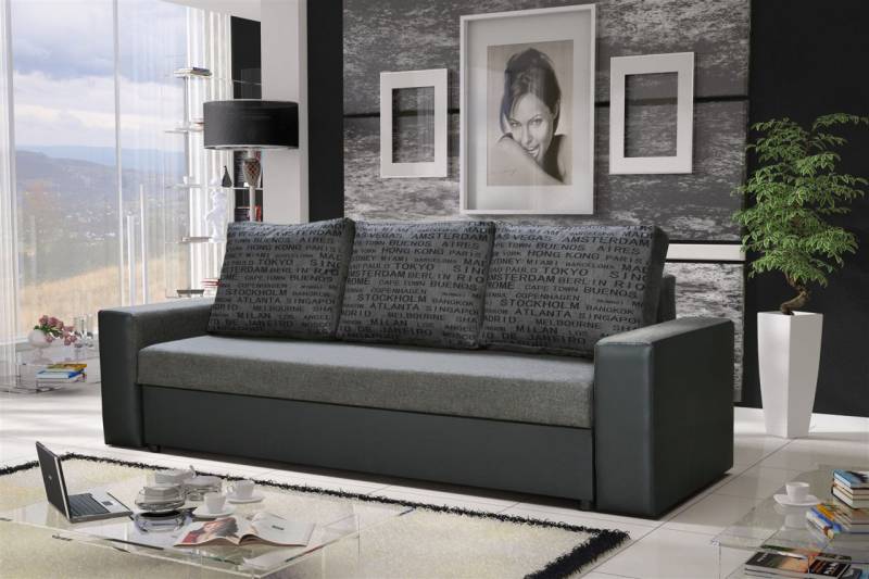 Sofa Designersofa LEEDS 3-Sitzer mit Schlaffunktion Grau / Hellgrau von Fun Moebel
