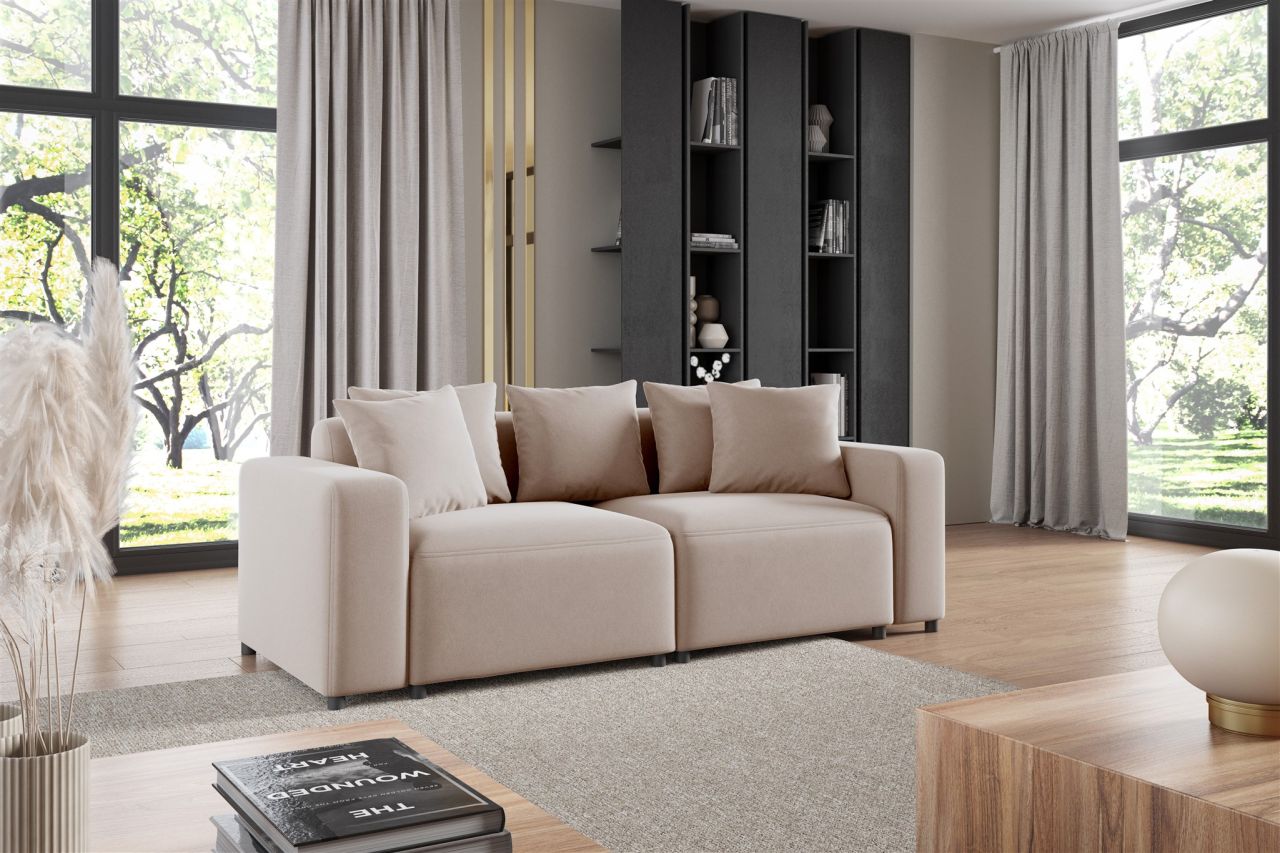 Sofa Designersofa MEGAN 2-Sitzer in Stoff Salvador Hellbeige von Fun Möbel