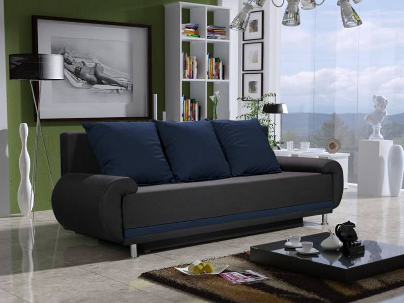 Sofa Designersofa MIKA 3-Sitzer mit Schlaffunktion Anthrazit- Blau von Fun Moebel