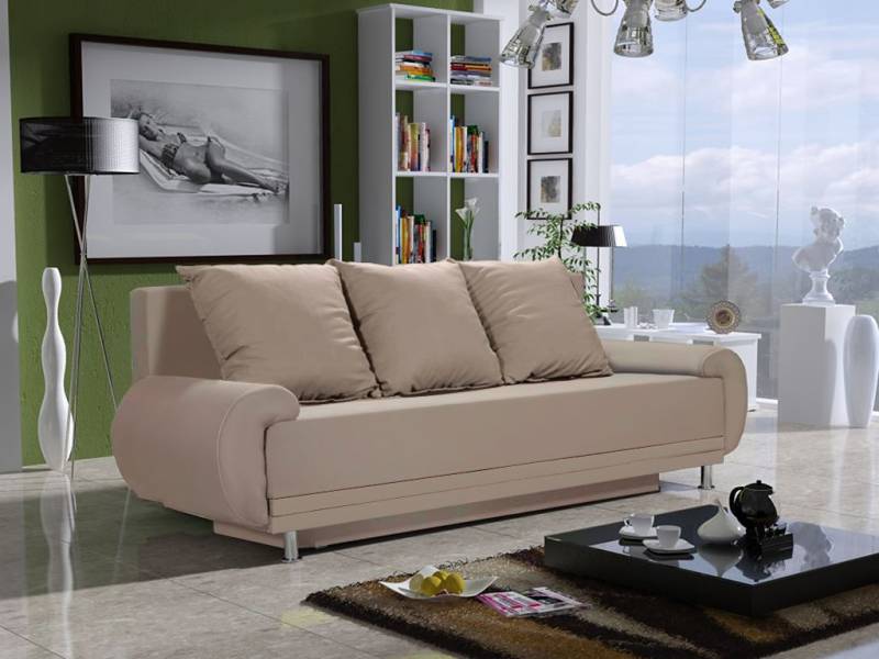 Sofa Designersofa MIKA 3-Sitzer mit Schlaffunktion Beige von Fun Moebel