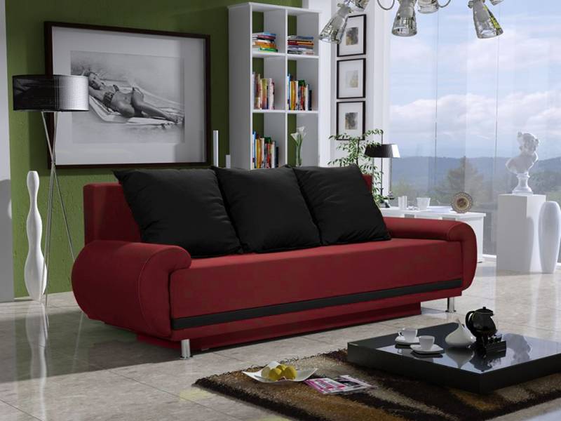 Sofa Designersofa MIKA 3-Sitzer mit Schlaffunktion Rot / Schwarz von Fun Moebel