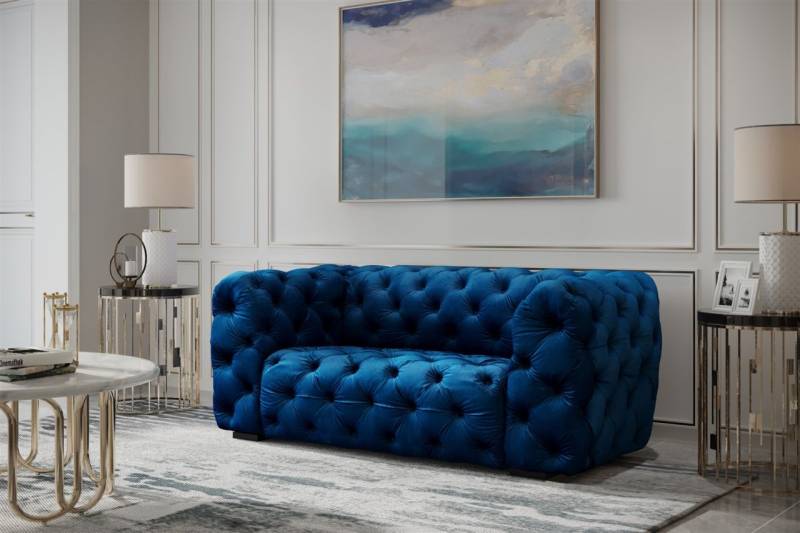 Sofa Designersofa NATALIE 2-Sitzer in Stoff Riviera Blau von Fun Moebel