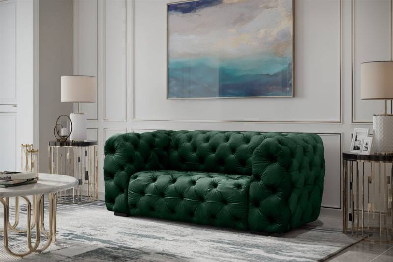 Sofa Designersofa NATALIE 2-Sitzer in Stoff Riviera Grün von Fun Moebel