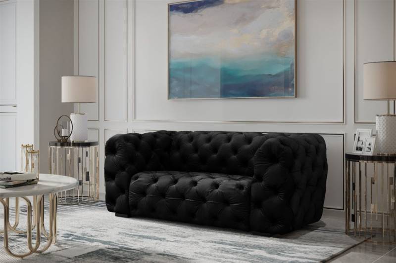 Sofa Designersofa NATALIE 2-Sitzer in Stoff Riviera Schwarz von Fun Moebel