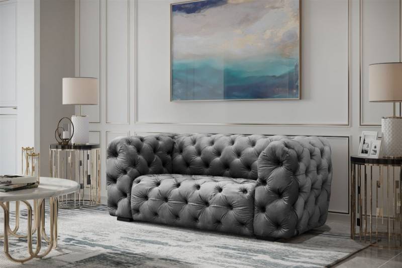 Sofa Designersofa NATALIE 2-Sitzer in Stoff Riviera Steel von Fun Moebel