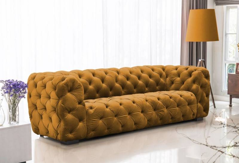 Sofa Designersofa NATALIE 3-Sitzer in Stoff Riviera Goldgelb von Fun Moebel